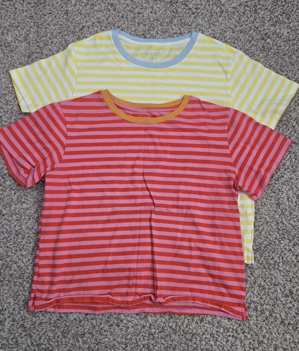FREE ASSEMBLY Striped Organic Cotton T Shirts 2 Pack Womens Med NWT